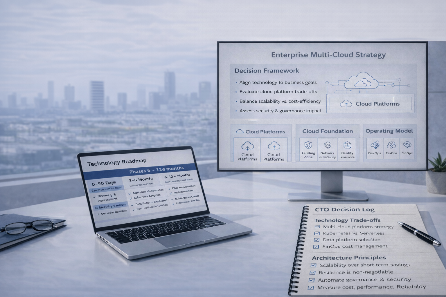 Architecture-led technology strategy artifacts used in Fractional CTO advisory